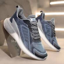 Zapatos casuales de alta calidad y marca nueva para hombres, con diseño de malla transpirable y parches, con diseño ligero, color blanco, de moda, inspirados en zapatillas de correr - Azul - Ver 7