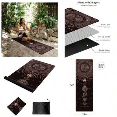 Alfombrilla de yoga de viaje impresa de 1/16 pulgadas de grosor, antideslizante, con bolsa de transporte, plegable, ligera de gamuza y goma natural para yoga, pilates y fitness, 72 pulgadas de largox 24 pulgadas de anchox 1.5 mm