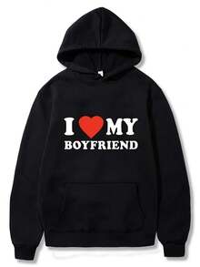 2024 New Fashionable Versatile Leisure I Love My Boyfriend Girlfriend Printed Hoodie Couple Sports Shirt Harajuku Casual Top - Đen 3 - Xem 1