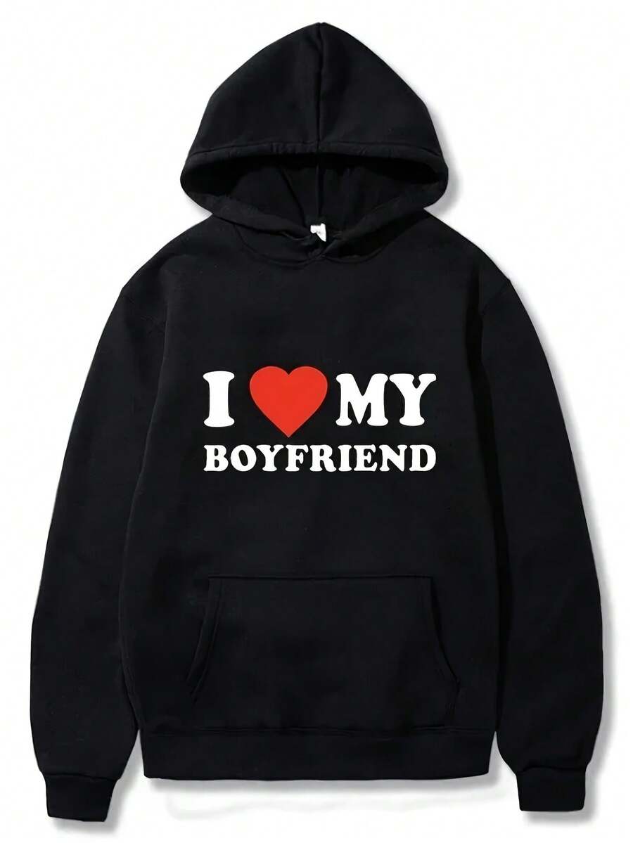 2024 New Fashionable Versatile Leisure I Love My Boyfriend Girlfriend Printed Hoodie Couple Sports Shirt Harajuku Casual Top - Đen 3 - Xem 1