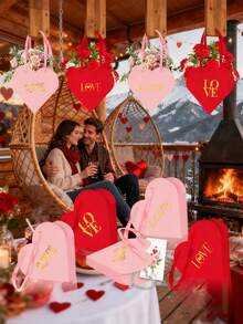 12个心形花盒，心形收纳桶，情人节花束纸袋带提手，适用于花店、新娘送礼会、婴儿送礼会和其他场合。 - 彩色 - 查看 9