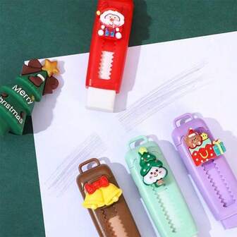 1pc Christmas Push-Pull Erasers, Clean And Low-Dust Cute Cartoon Retractable Erasers, Christmas Gifts, Suitable For Students, Friends, Birthday And Holiday Presents(The Style In The Picture Will Be Sent Randomly)