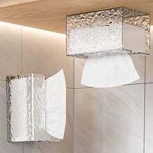 1pc Multifunctional Desktop Tissue Box, Glacier Pattern, Minimalist Design, Wall-Mounted Tissue Holder, Suitable For Bathroom, Bedroom, Kitchen, Washroom - Transparent - View 4