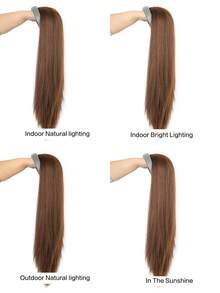 24-Inch Brown Synthetic Long Straight Hair Wig With Headband, Half-Length Hair Clip, Loose And Natural-Looking Hair Extension (Headband Detachable).