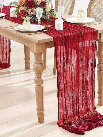 1Pc/2Pcs/5Pcs 90*1800cm/90*300cm Red Solid Color Gauze Curtain Cloth Tablecloth, Home Decoration, Wedding Party Background Decoration Supplies, Birthday Party Table Decoration Tablecloth