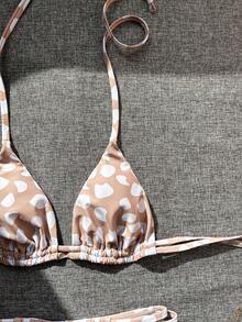 Bộ bikini chấm bi hồng nâu gợi cảm dễ thương - Áo tam giác có thể điều chỉnh + Quần bơi cạp thấp buộc dây bên hông | Đồ bơi đi biển, kỳ nghỉ hè - Bụi hồng - Xem 6