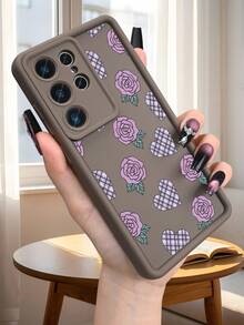 Y2K Aesthetic Purple Rose Plaid Heart Pattern Phone Case,Unique Design Sense,Compatible With Samsung Galaxy S25Ultra S25Plus S25 S24FE S24 S23 S22 S21FE S21Ultra Plus Note20 Note20Ultra A13 A14 A15 A16 A17 A33 A34 A35 A36 A52 A53 A54 Case - Cà phê nâu - Xem 2