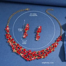 New 3PCS Fashionable And Luxurious Red Crystal Collarbone Chain Necklace, Short Decorative Pendant, Evening Dress Bridal Accessory - Red - View 2