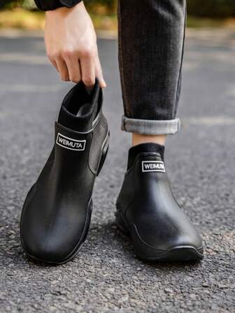 Need To Buy Two Sizes Larger.Women's Short Rain Boots, Unisex, With Fleece, Casual Work Keep Warm Waterproof Shoes, Solid Outdoor Water Shoes.