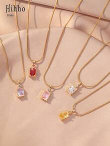 Hihho 1pc Luxurious & Chic Jewelry, Suitable For Various Styles And Occasions. The Red Style Is Perfect For Creating A Unique Look, The Pink Style Matches A Gentle Outfit, The Transparent Style Is Suitable For Daily Commuting, And The Yellow Style Adds Vibrancy To Your Outfit. Colorful Luxurious Jewelry Presents A Bright And Energetic Style That Is Classic And Versatile. - Square Zirconia - View 1