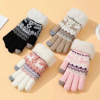 1 Pair Women's Gloves, Cute Korean Style, Touchscreen, Thermal Lined, Warm, Winter, Christmas