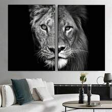 2pcs/Set Frameable Canvas Prints - Modern Minimalist African Lion & Tiger Black Background Art | Replaceable Canvas, Perfect Gift For Home Decor | Suitable For Bathroom, Office, Dorm, Living Room, Bedroom, Entryway, Tabletop & Sofa Background Hanging | PVC Hard Tube Packaging - Multicolor - View 1
