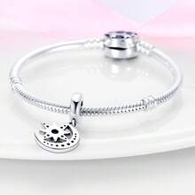 1pc Silver Exquisite Vast Starry Sky Water Lily, Lucky Stars, Starry Sky Galaxy, Stars And Moon, Sun, Milky Way, Dreamcatcher Moon Feather Tassel, Starry Sky Moon, Escape Earth Orbit Moon Travel Bead Pendant, DIY Creative Bracelet, Wristband, Necklace And Other Jewelry, Suitable As A Birthday, Holiday, Or Anniversary Gift For Women And Girls - Multicolor - View 3