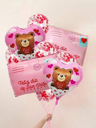 2/9pcs Pink Spanish "I Love You" Balloon Set, Spanish Love Letter Balloons, Heart Teddy Balloons, Multicolor Confetti Balloons, Suitable For Valentine's Day Party, Proposal, Wedding Anniversary, Birthday, Singles Party, Sweet Romance, Party Decor