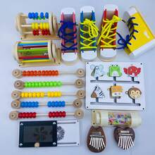 蒙特梭利忙碌板木制玩具DIY零件锻炼宝宝手指精细动作早期教育教学工具手眼协调能力探索能力活动板，成人DIY拼图玩具送给宝宝的礼物 - 包含珠子、滚轮、旋转齿轮、形状匹配等。（需成人安装） - 彩色 - 查看 2