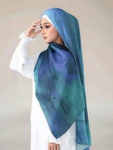 1 Stück Damen Boho Aquarell Satin Muster Kopftuch, Sonnenschutz Kopfbedeckung, elegantes vielseitiges Tuch Schal geeignet für den täglichen Gebrauch, Strand, Urlaub - Blau Grün - Übersicht 9