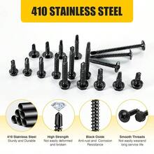 AWYY420Pcs Self Tapping Screws For Metal 410 Stainless Steel Self Drilling Screws #8#10 Modified Truss Head And Hex Washer Head Galvanized Black Sheet Metal Screws Assortment Kit For Fixing - 黑色自攻螺絲套裝 - 查看 2