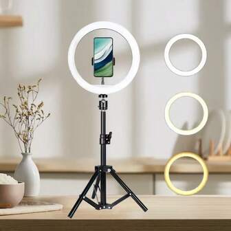 10-Inch RGB LED Ring Light With 23.6-Inch Tripod, USB Powered & Dimmable, Suitable For Live Streaming/Selfie, Makeup, Holiday Parties, Compact Design, Modern Style, Sturdy Base, Structure, Video Lighting, Photography Lighting, Party Planner, Social Media Influencer