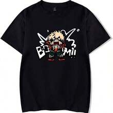 RONGJUN Unisex MHA T-Shirt Bakugou Katsuki Plus Ultra Graphic Tee Shirt - Negro - Ver 1