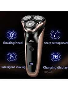 Men's Electric Shaver With LED Power Display/Washable Blades/USB Fast Charging, Floating Head, Portable Home & Travel Electric Razor - Gold - View 3