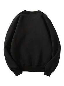 Men's Casual Daily Style Sherpa-Lined Solid Color Sweatshirt And Pants Set, Warm For Winter - Black - View 2