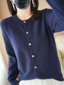 Women Lightweight Cardigans - Navy Blue - View 3