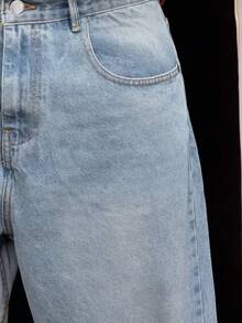 棉质直筒牛仔裤，斜口袋洗水牛仔裤，百搭宽腿洗水牛仔裤，情侣休闲宽松直筒牛仔裤