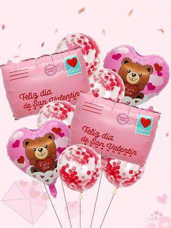 2/9pcs Pink Spanish "I Love You" Balloon Set, Spanish Love Letter Balloons, Heart Teddy Balloons, Multicolor Confetti Balloons, Suitable For Valentine's Day Party, Proposal, Wedding Anniversary, Birthday, Singles Party, Sweet Romance, Party Decor
