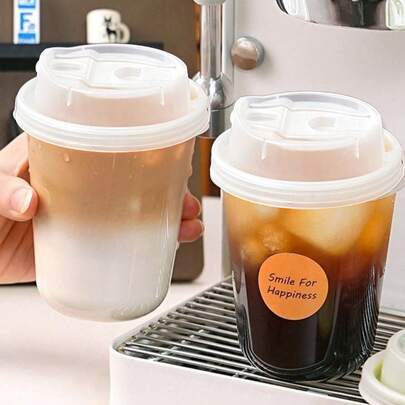 10pcs/Set Thick PET Coffee Cups, Insulated Plastic Cups With Lids, Leak-Proof Design, Heat-Resistant And Spill-Proof, Flip-Top Drinking, Ideal For Coffee Lovers, Also Suitable For Milk Tea, Coffee, Juice And Other Beverages. Great For Takeout From Beverage Shops Or Homemade Drinks. Stylish And Practical (Stickers Included As A Free Gift).