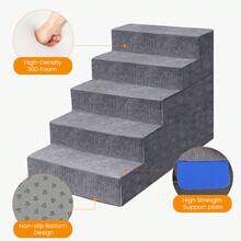 Heeyoo 4-Tier/5-Tier Pet Stairs For Small Dogs & Cats, Non-Slip Bottom Design For High Beds & Couches, High-Density Foam Steps With Removable Washable Cover - Grey-5 Steps - 查看 2
