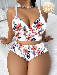 1件装大码女士简约舒适无钢圈文胸套装 - 针织面料 - 白色 - 查看 5