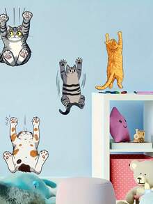 1 pieza Calcomanías de gato - Estilo clásico Decoración de pared autoadhesiva extraíble, Tema animal con ilustraciones de gatos juguetones, Perfecto para puertas y decoración del hogar, Decoración de gato