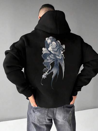 Angel With Wings And Flowing Hair Printed Premium Hoodies Mens Spring Autumn Winter Long Sleeve Coats Fashion Casual Clothing