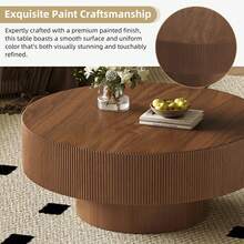 FUNIDEE Elegant Easy Assembly Round Coffee Table With 6.8" Thick Tabletop, Modern Drum End Table, Minimalist Fluted Center Table With Sturdy Base For Living Room, Home Decor, Room Decor - Walnut Colored - 查看 5