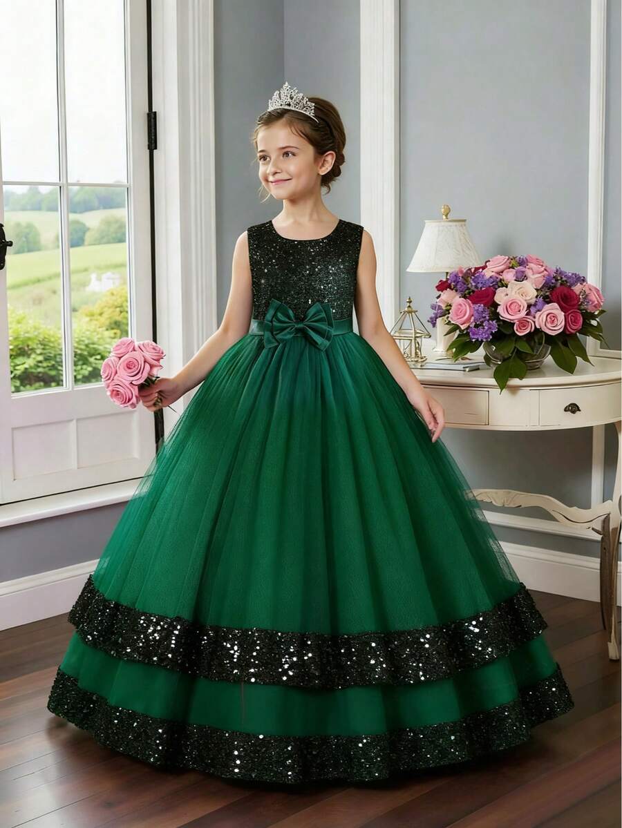 Girls Dress Floral Princess Tulle Dress For Children, Wedding Party Flower Girl Dress, Stage Performance Puff Skirt