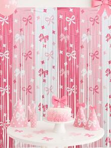 1/2/4pcs Pink & White Metallic Ribbon Curtain, Pink Bow Decor For Birthday Party Background, Wedding Decoration, Princess Party, Baby Shower, Photography Backdrop, Birthday Party Supplies, Stage Backdrop, Party Decorations - Bow Theme - View 4