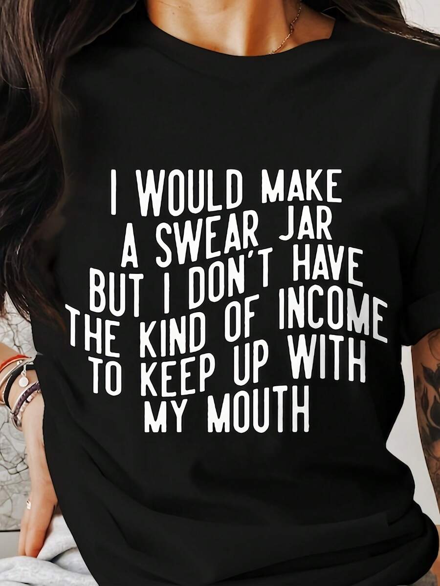 Camiseta con frase divertida de "Swear Jar", frase humorística, camiseta gráfica informal, camiseta con un mensaje original, idea de regalo única. - Negro 4 - Ver 1
