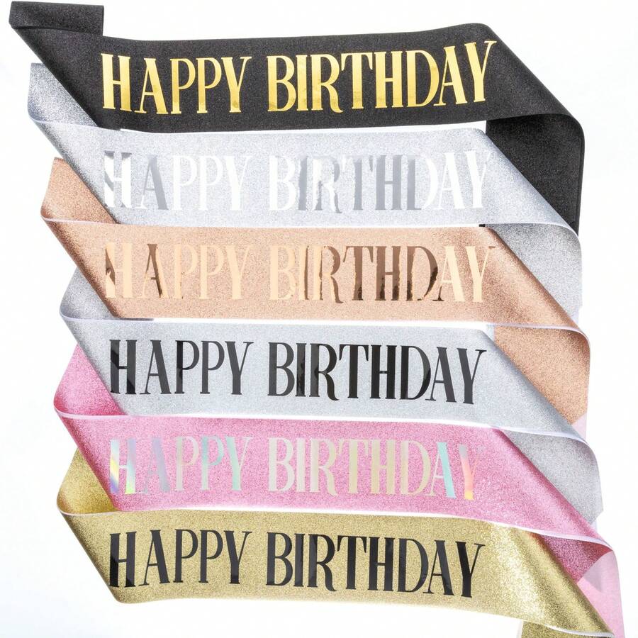 Cinta de cumpleaños, faja de fiesta de cumpleaños, cinta de ceremonia de cumpleaños, cinta brillante de feliz cumpleaños, cinta de satén metálica reutilizable para fiesta de cumpleaños - Plateado - Ver 1