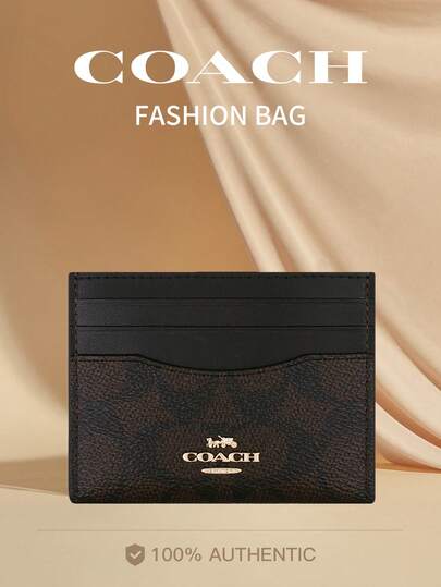 Coach Slim ID Card Case Leather Credit Card Holder Rfid Blocking Front Pocket Wallet For Women With Clear ID Window Zip Credit Card Case Mini Compact Coin Purse With Keychain,CZ286 IMXAQ