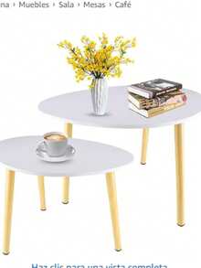 Mesa de Centro Anidación 2PZS, Mesita Lateral Minimalista para Sala de Estar, Dormitorio, Mesa Auxiliar Lateral Decorativa Moderna, Juego de Mesas de Café Grande y Chica 2N1, Color Blanco - Blanco - Ver 6