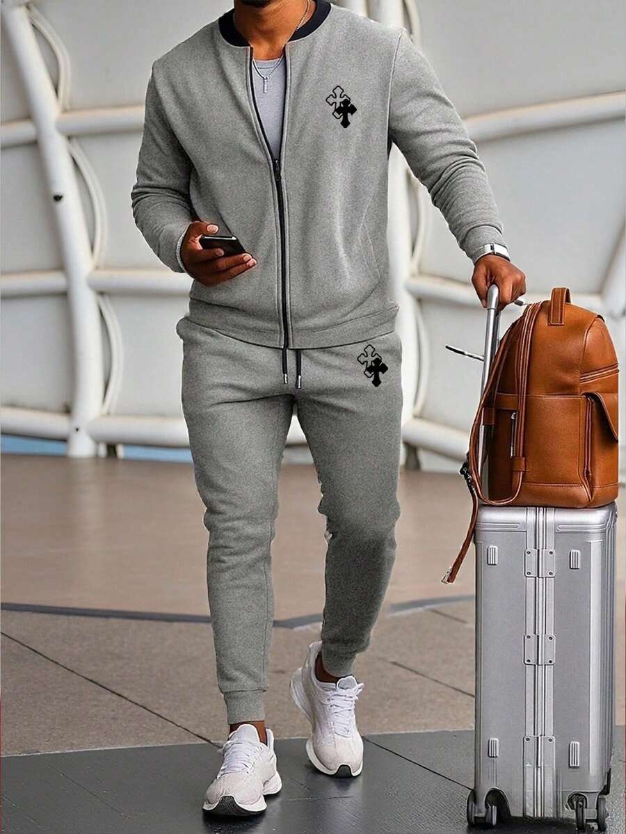 Men's All-Season Lightweight Casual Fashionable Outdoor Sports Minimalist Jacket And Pants Set - Light Grey - View 1