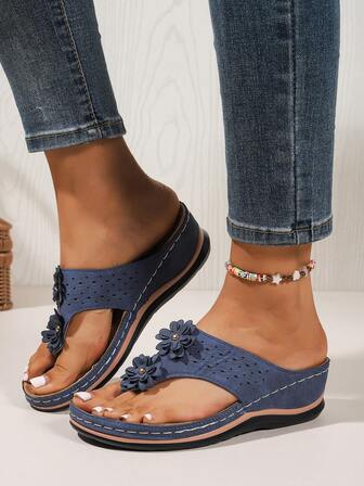 Women's Platform Thong Sandals, Fashionable And Comfortable Slip-On Wedge Sandals