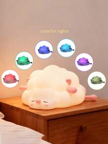 1pc New Style Sheep Shaped Night Light, Cute Silicone Bedside Lamp With Phone Holder Function, Squeezable And Pressable Stress Relief Fun Night Light, Dorm Decor, Bedroom And Living Room Decorative Atmosphere Light, Great Gift For Family And Friends - Multicolor - View 3