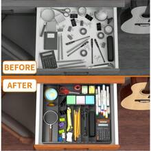 WSXC Kitchen Drawer Organizer For Cutlery And UtensilsAdjustable Silverware Drawer Organizer Tray Kitchen Storage Divider For Spatula Tools Gadgets Forks Knives Spoons And Chopsticks Black-L - 黑色 - 查看 4