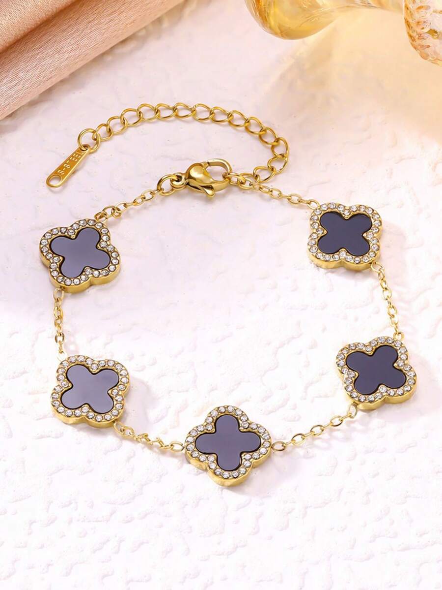 1pc Women's Stainless Steel Fashion Bracelet, Suitable For Daily Wear - Black - View 1