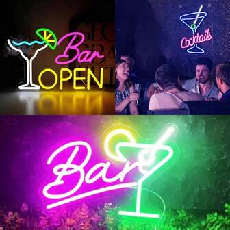 1pc LED Neon "BAR" Sign - USB Powered, Vibrant Pink & Blue Wall Decor For Bars, For Man Caves, Restaurants, And Parties - Perfect Gift For Home, Cafe, Or Club, For Man Cave Accessory | Themed Signage | Plastic Wall Sign, Neon Signs For Wall Decor