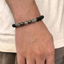 1PC Armor Protection Bracelet/High Quality Labrador, Pyrite, Obsidian, Inlaid Smoked Quartz Handmade Natural Stone Bead Crystal F Bracelet Courage And Confidence Anxiety Bracelet Natural True Crystal Gemstone Jewelry, Father's Day Mother's Day Gift - màu đen - Xem 5