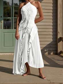 Women's Ruffled Maxi Dress  Sexy Sleeveless Backless Flowing Dress  Breathable And Comfortable  High Waisted Slim Fitting Dress For Everyday Life  Beach Dates  Work  Nightclubs  Banquets  Office  Vacations  Weddings  Concerts - 象牙白 - 查看 1