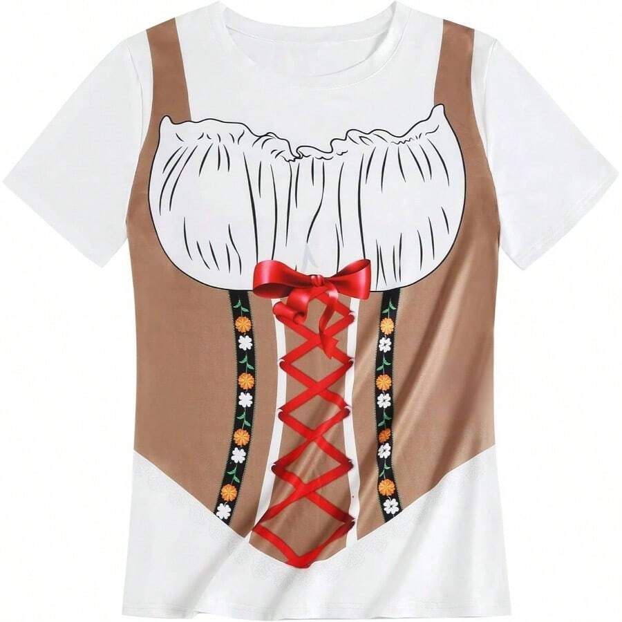Oktoberfest - playera de manga corta para mujer, estampado 3D, festival de cerveza alemn - XL + Caqui - Ver 1