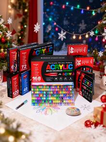 12/24/48/60/72/120/200 Colors Professional Artist Pen Set - Dual Brush Art Markers, Flexible Brush & Fine Tip Sketching 168 Colors Soft Tip Free Press Painting Doodle Overlay Pen Straight Liquid Acrylic Marker For Stone, Glass, Ceramic, Easter Eggs, Metal, Wood, Waterproof Great Gift For Family And Friends! - Multicolor - View 5